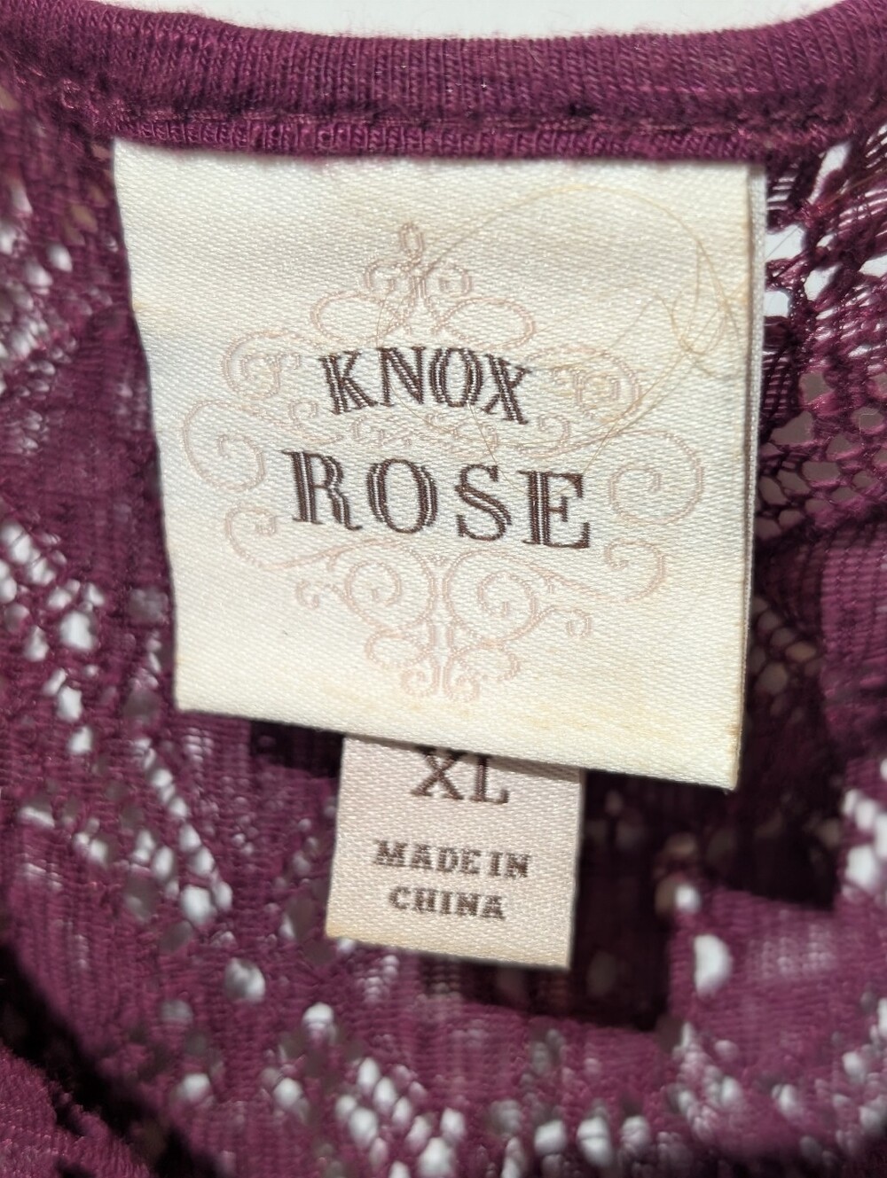 Knox Rose XL Burgundy Embroidered Lace High-low Tunic Tank Top Boho Tassel - Picture 3 of 4